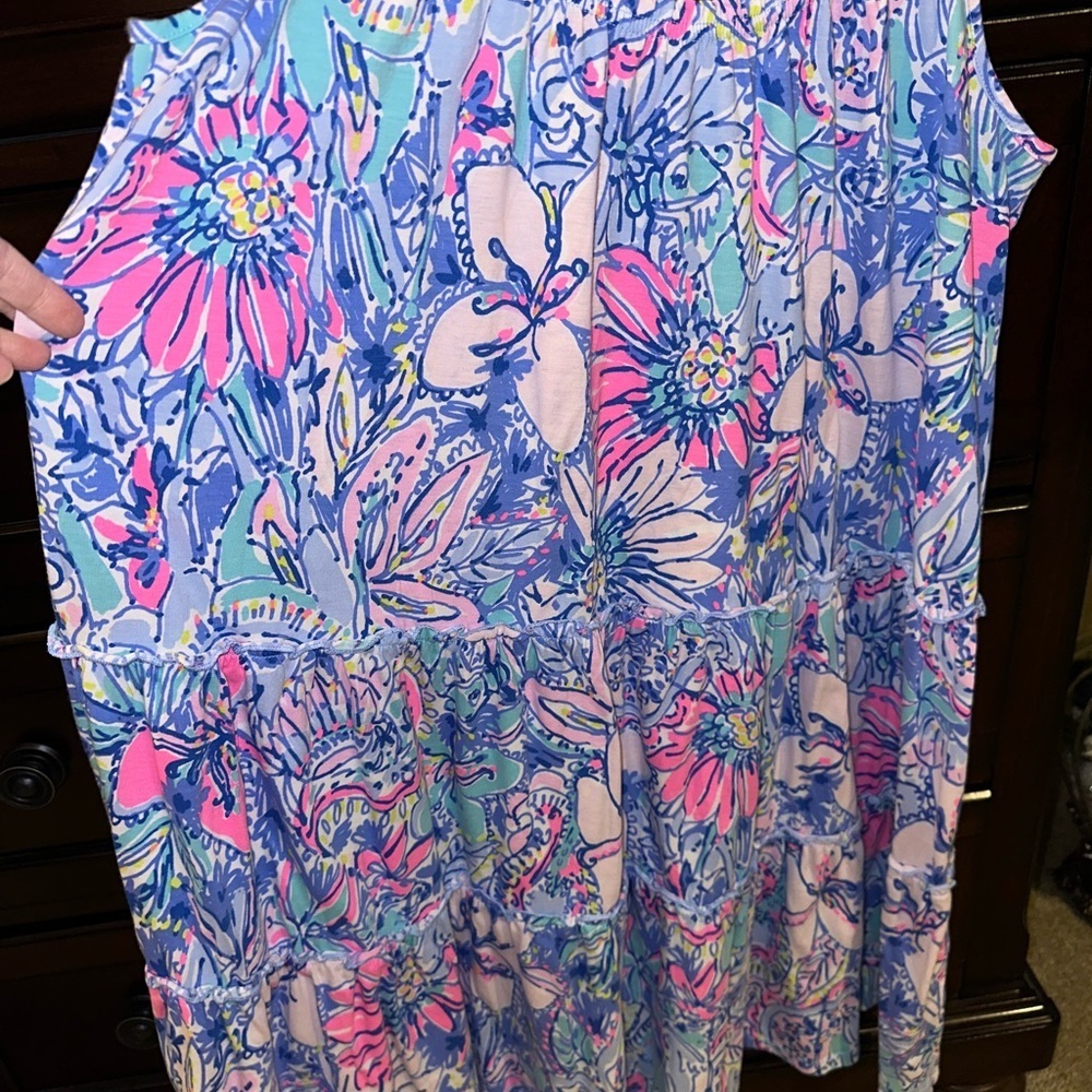 Lilly Pulitzer Blue and Pink Floral Tiered Sundress - Picture 4 of 10